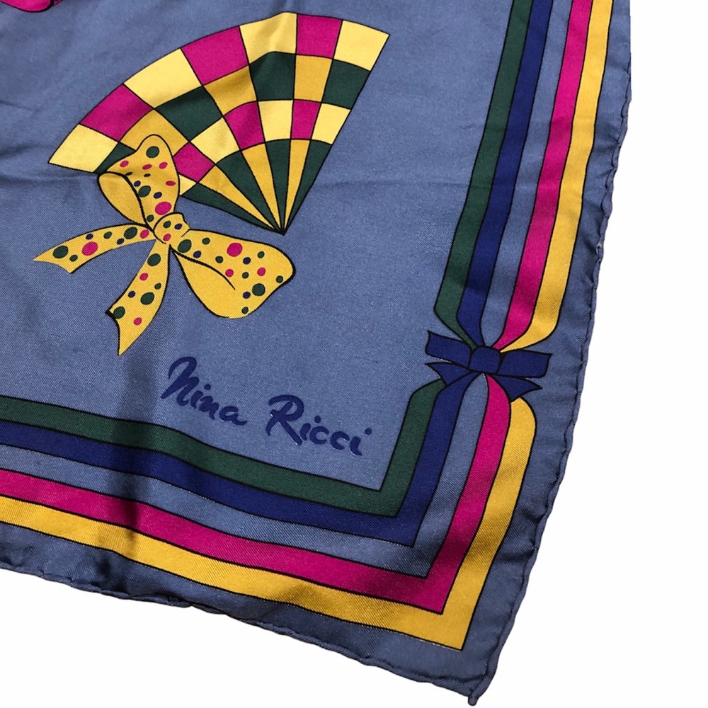 Nina Ricci Printed Silk Scarf Bow and Fan Vintage